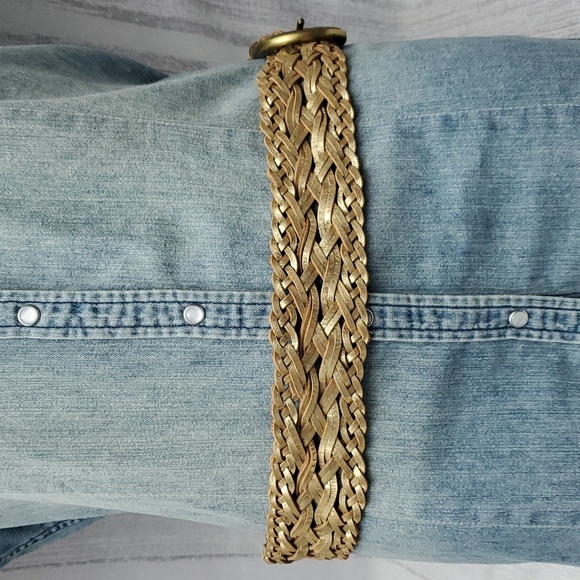 Woven Leather Belt - Metallic Gold Tone Sz Large by Calvin Klein - Picture 4 of 16